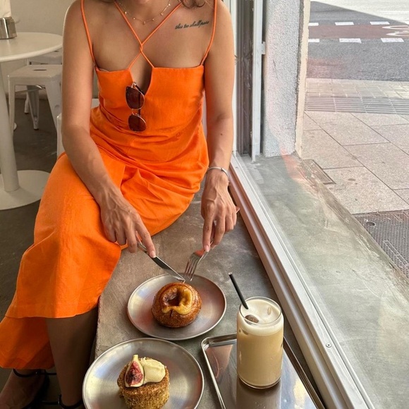 Massimo Dutti Bright Orange Strappy Linen Dress, NWT - Picture 4 of 15